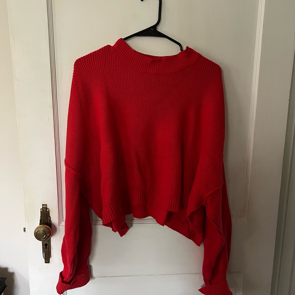 Free People Red Easy Street Crop Pullover Sweater